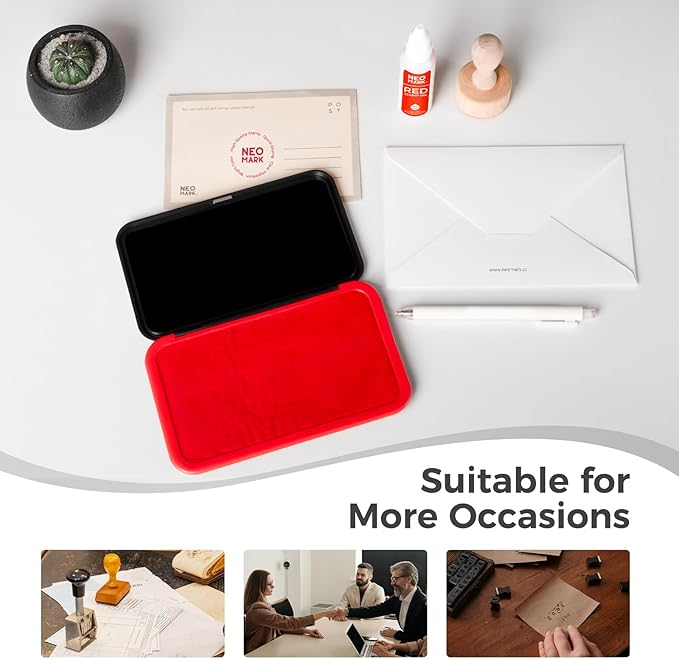 Large Stamp Pad Kit (1oz Ink Included) - 3.50"x 6.25", Magnetic Lid, Premium Quality Felt Stamp Pad (Red)