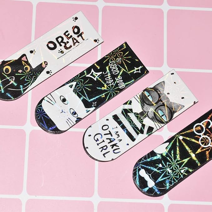 30 Pieces Cute Magnetic Bookmarks Bulk for Women/Men, Dual Sided Rainbow Film Laminated Page Clips, Plain Magnet Page Markers, Cool Paper Bookmarks for Kids Students Reading Giveaways (Cat)