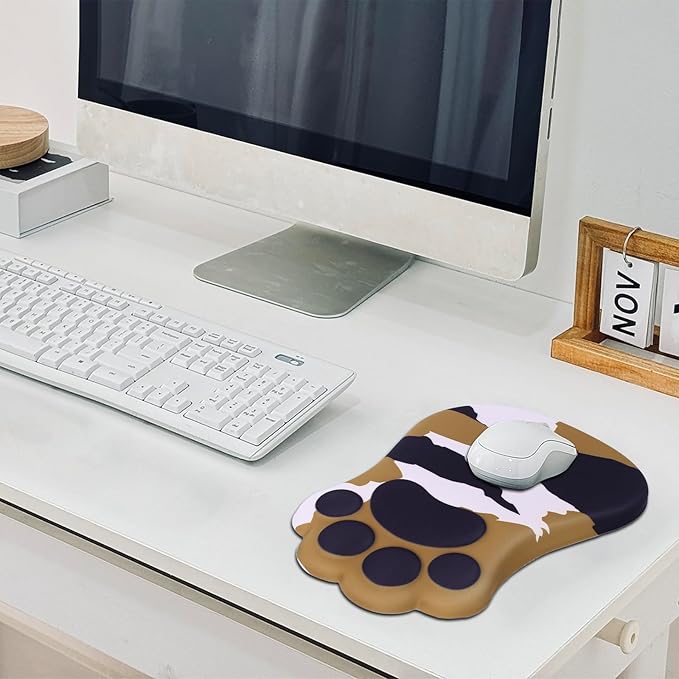 Ergonomic Mouse Pad with Wrist Rest,Cute Cat Paw Mousepad Wrist Support,Comfortable Massage Design Computer Pain Relief Mouse Pad with Non-Slip PU Base for Desk Laptop Gaming,Tortoiseshell