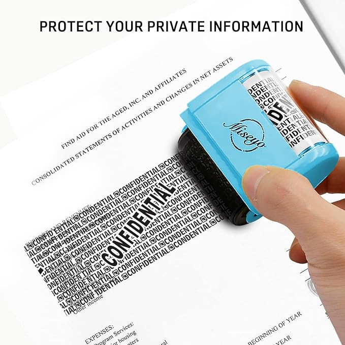 Miseyo Wide Roller Stamp Identity Theft Stamp 1.5 Inch Perfect for Privacy Protection - Blue