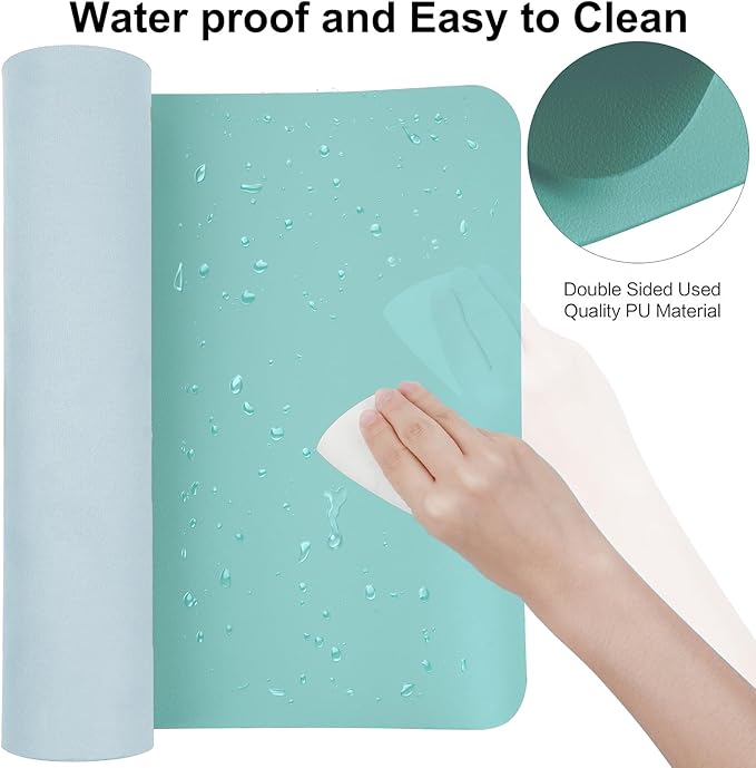 ‎Boutilon Leather Mouse Pad,Extended Desk Pad for Keyboard and Mouse Non-Slip Study Desk Writing Pad Desktop Protector for Home Office Accessories,24"x 14"(S-Bright Blue)