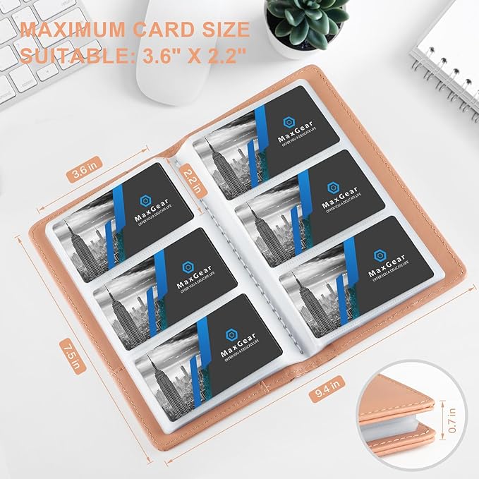MaxGear Business Card Organizer, 240 Cards Book Portable Business Card Holder for Men & Women, Professional PU Credit Cards Binder File Storage, Pink