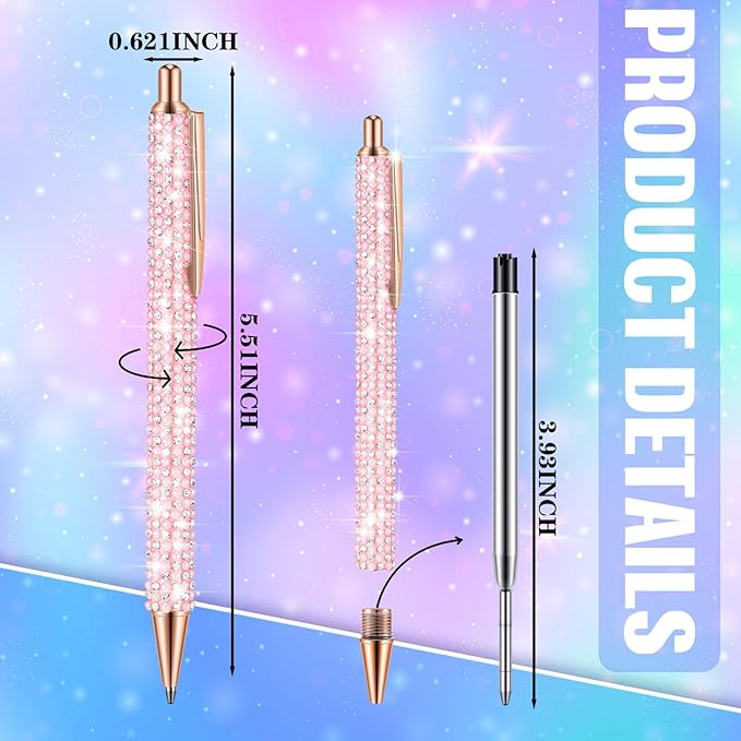 Ireer 4 Pcs Bling Rhinestone Sparkly Pens for Women Diamond Ink Crystal Glitter Metal Ballpoint Bedazzled Fancy Pens 4 Pcs 1.0mm Refills(Pink, White)