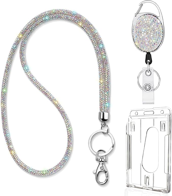 VIQWYIC Retractable ID Badge Holder with Bling Neck Strap Lanyard, Bling Badge Reel with Clear Card Holder for Office Worker Teacher Doctor (Colored)