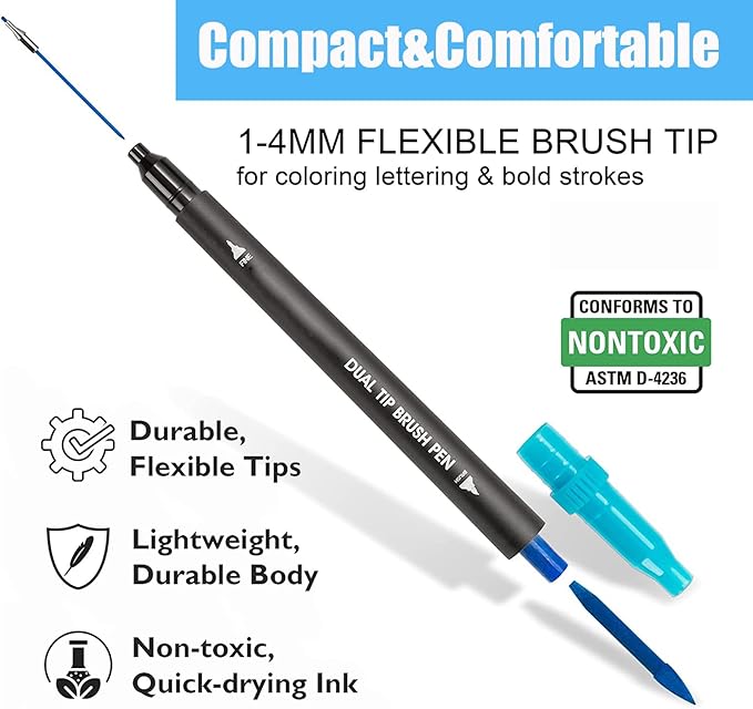 80 Pack Blue Drawing Pen Set,20 Color Double Tip Brush Pens 20 Color Gel Pens with 40 Refills for Adult Book Drawing Art Craft Kit