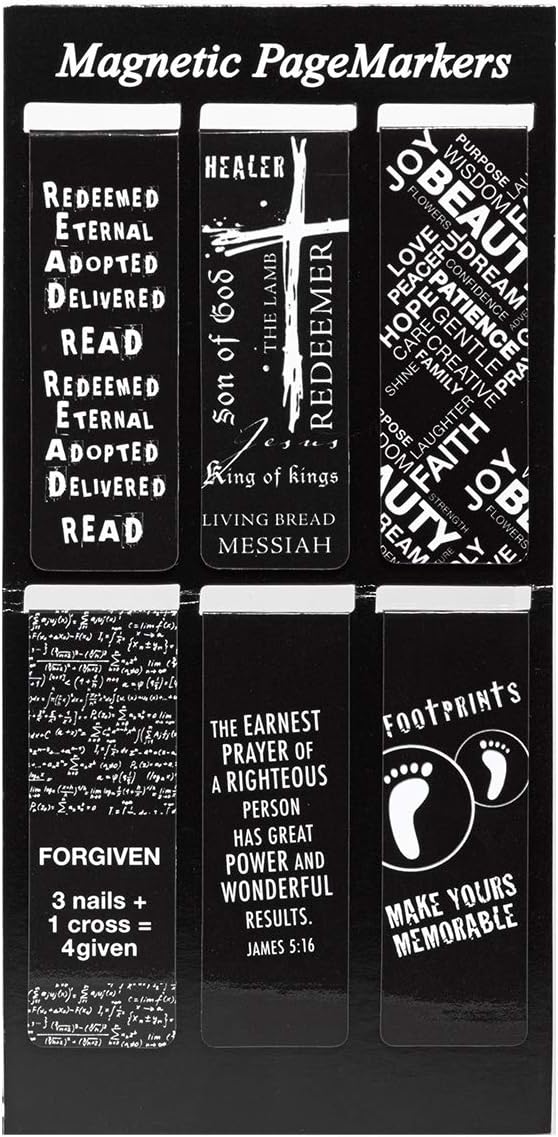 Christian Art Gifts Magnetic Scripture Bookmark Set for Men & Women with Black and White Gospel Salvation - Inspirational Magnetic Bible Verse Pagemarker Set of 6 for Bibles and Books Size 2.3” x 0.8”