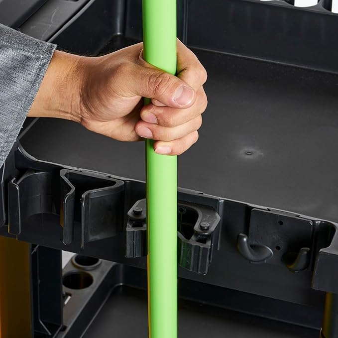 Restaurantware-Clean Tek Professional Janitor Cart with Wheels, 1 Cleaning Trolley with Cover and 21 Gallon Bag - 3 Shelves, Heavy-Duty, Gray Plastic Commercial Janitorial Cart, for Restaurants