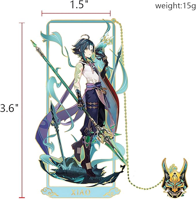 Xiao Bookmark with Chain Original Genshin Impact Metal Bookmark - Collect All Your Favorite Characters!