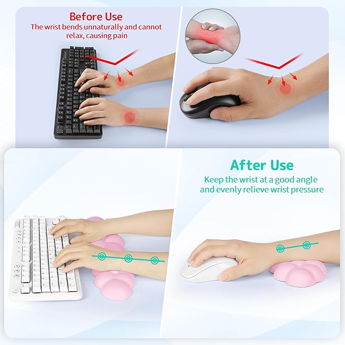Cloud Wrist Rest Keyboard, Cloud Palm Rest Set with PU Leather Memory Foam, Cute Keyboard Rest for Wrist Support and Arm Rest, Desk Cloud Wrist Pad for PC/Gaming/Hand Cushion/Computer-Pink