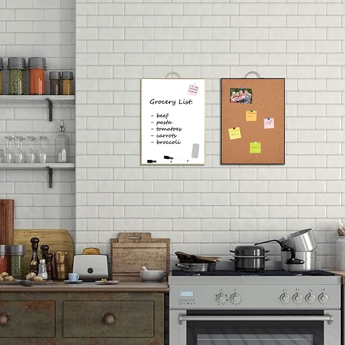 Small Whiteboard Cork-Board Combination for Wall - 24" x 16" Portable Aluminum Frame Magnetic Dry Erse Board with Holder, 1 Pack Mini Bulletin Cork Board & 1 Pack Whiteboard for School, Office, Home