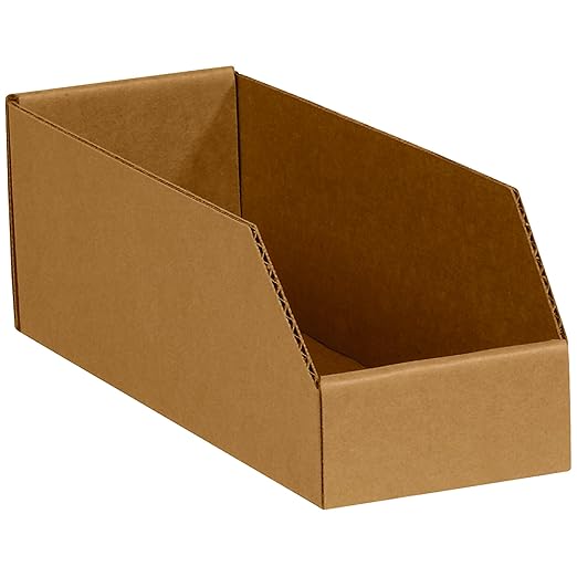 Partners Brand PBINMT412K Open Top Bin Boxes, 4" x 12" x 4 1/2", Kraft (Pack of 50)