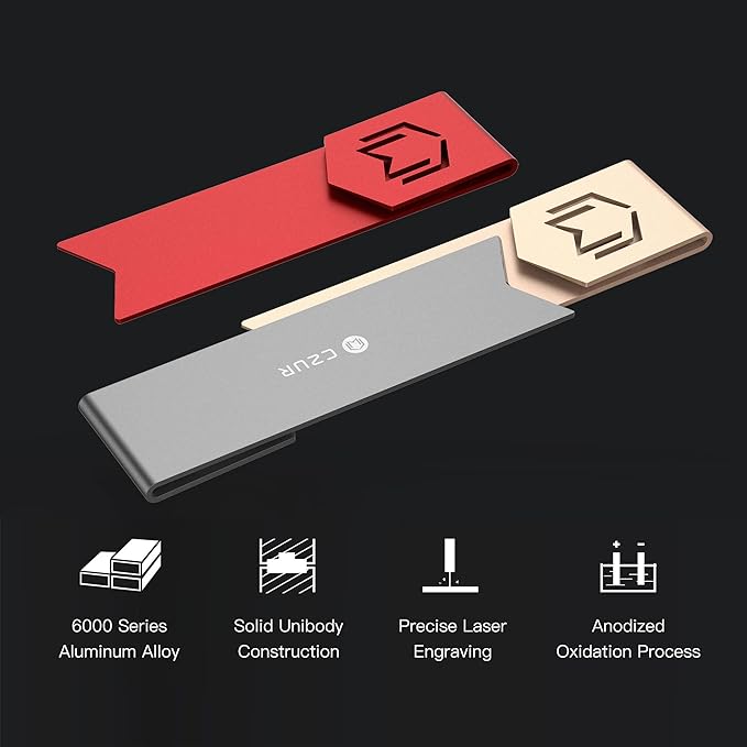 CZUR Mental Bookmark, Stylish Bookmarks, Teacher Valentine Gift, Unique Gift for Women, Men, Readers, Light&Durable Reward Bookmark with ANODIZING Technology, SuperGrip U-Shape Design-3 Pieces