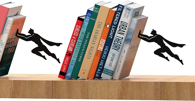 Artori Design Book Ends to Hold Books Heavy Duty - Hidden Metal Bookends for Shelves Desk - Bookend Book Holder for Home Decorative - Gift for Book Lovers and Home Décor (Book&Hero - Set of 2)