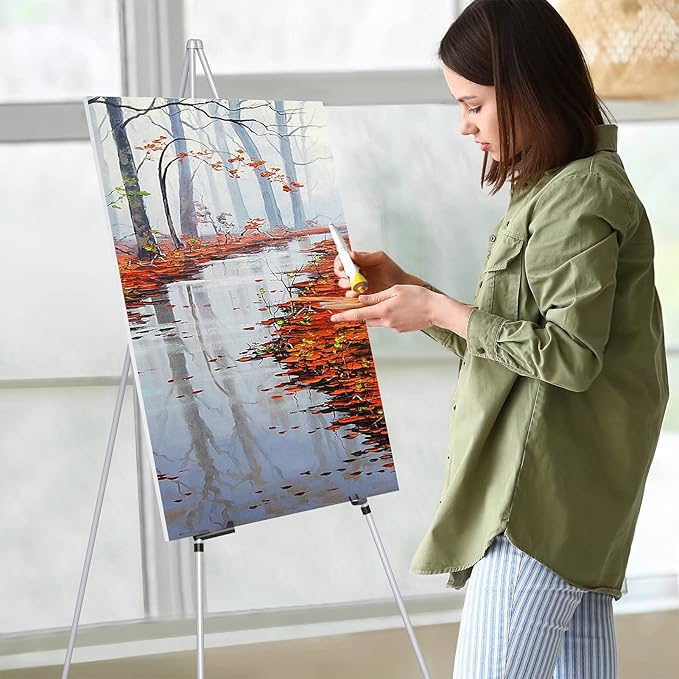 Display Artist Easel Stand - 63" Instant Tripod Collapsible Portable Floor Easel - Easy Folding Adjustable Art Poster Metal Stand for Display Show, Wedding, Painting - Silver