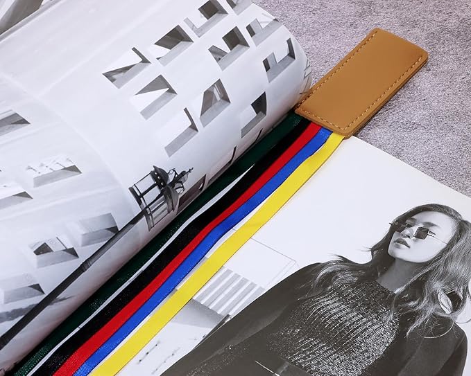 Bible Ribbon Bookmark Artificial Leather Multiple Page Marker with 5 Color Ribbons for Book Lover Reader Teacher Student Christmas Gift (Khaki)