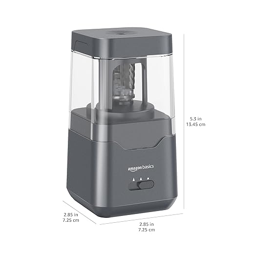Amazon Basics Portable Electric Pencil Sharpener, Helical Blade, Auto Stop, Battery/USB Cord Operated, Black, 2.87 x 2.87 x 5.3 in