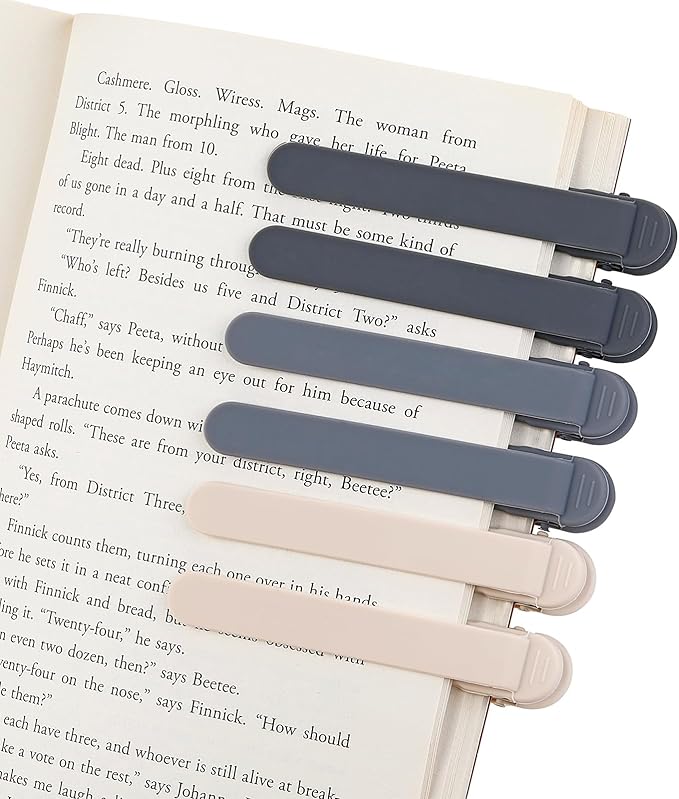 6Pcs Automatic Bookmark, Silicone Smart Book Marks for Reading Women, Men, Kids,Cute Unique Book Markers Bookmark Clip Reading Accessories Gifts for Book Lovers (2 Dark Grey+2 Light Grey+2 Beige)