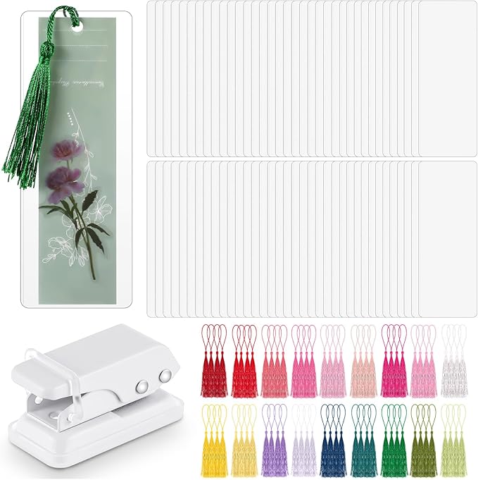 Fuyoooo 601 Pcs DIY Bookmark Making Kit 2.36 x 6.3 Inches Bookmark Laminating Pouches 5 Mil Hot Laminator Sleeves with Rainbow Tassels and Puncher Fit Most Pouch Laminating Machines