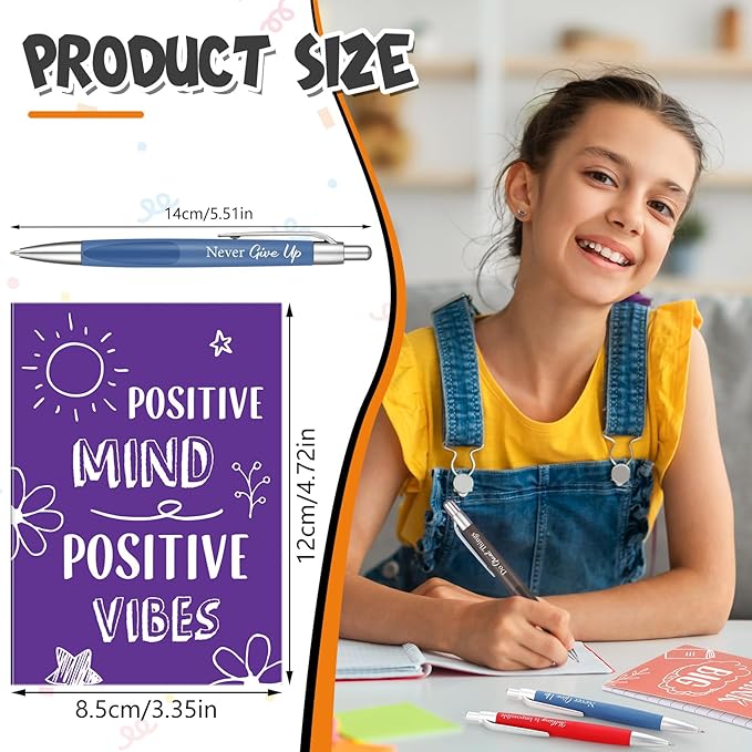 Yeaqee 72 Pcs Motivational Pens Notepads Gifts Set Inspirational Quote Ballpoint Pen Small Notebook Mini Journal Bulk Gifts for Teacher Coworker Gifts Women Office School(Uplifting)