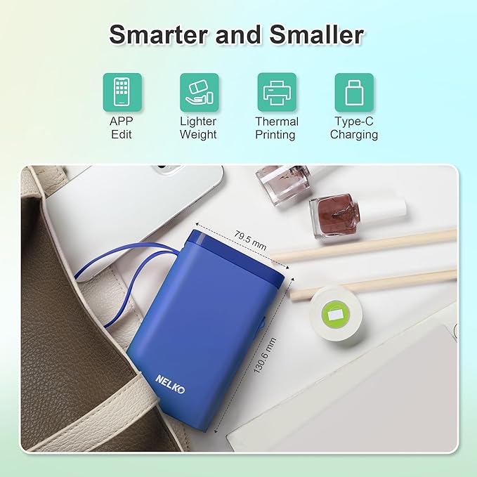 Nelko Label Maker Machine with Tape, P21 Bluetooth Label Printer, Wireless Mini Label Makers with Multiple Templates for Organizing Office Home, Blue