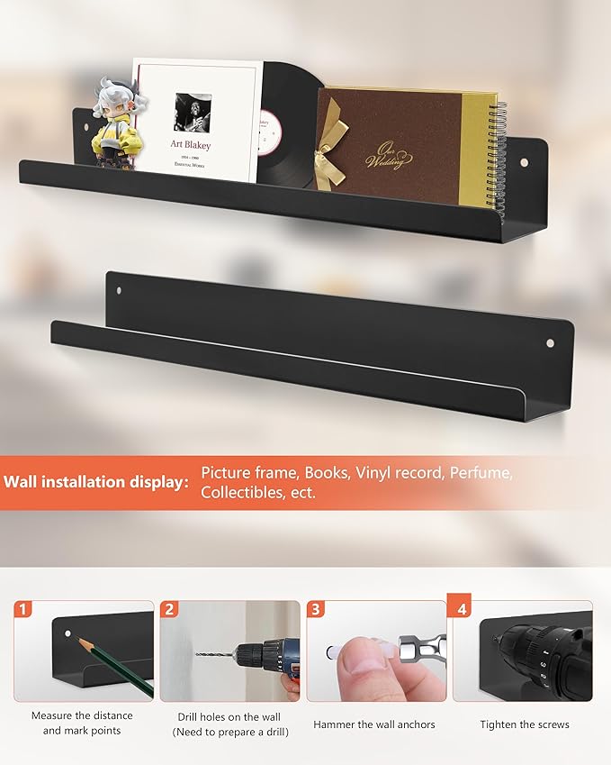 Magnetic Book Shelf for Whiteboard, Reusable Metal Magnetic Bookshelves with Strong Adsorption Capacity, 2-Pack 17'' for Classroom Whiteboard Office & Fridge Storage, Holds up to 12.5 lbs