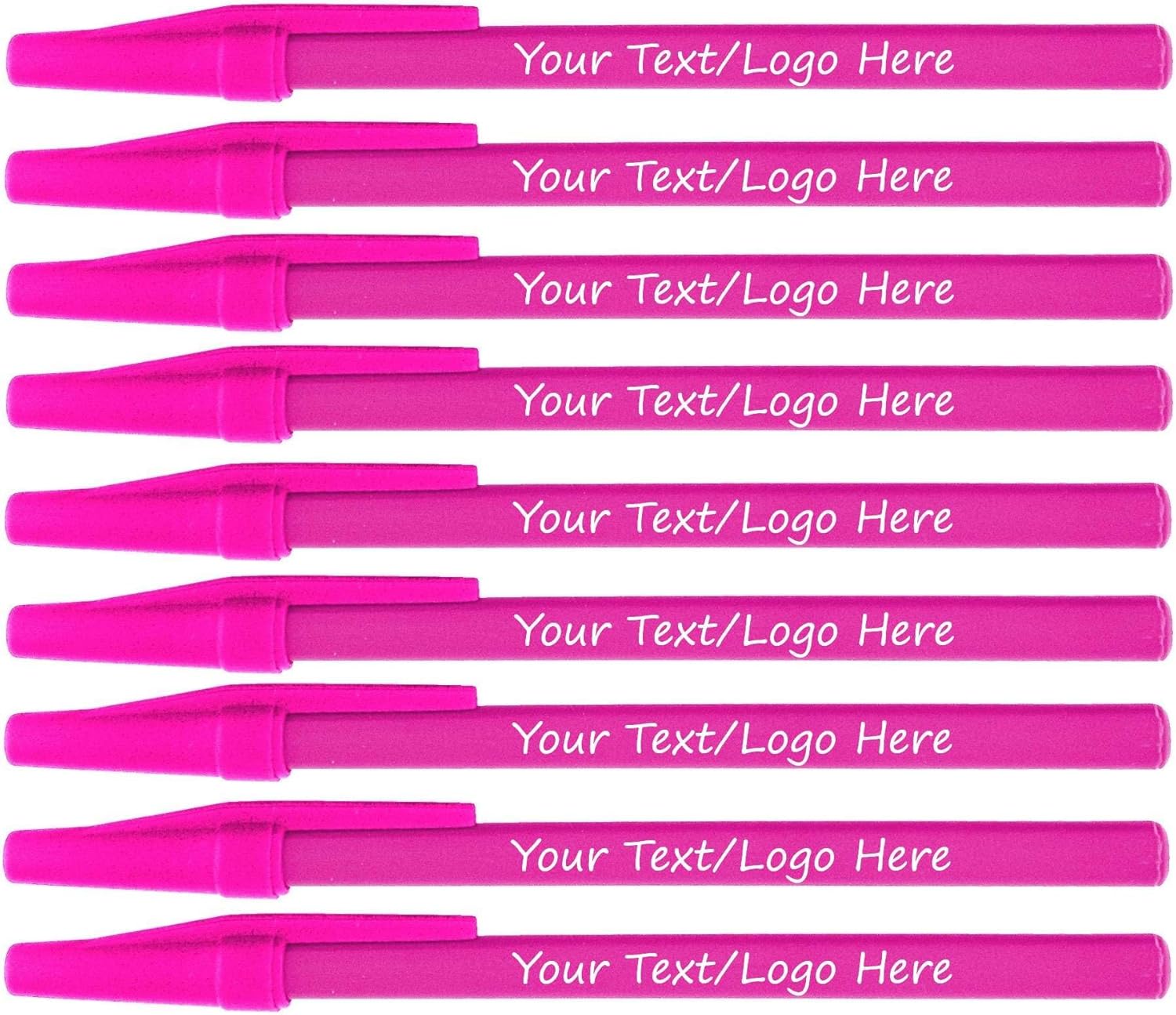 Personalized Stick Pens With your Custom Logo or Text-500 Pack Bulk-for Businesses, Parties, and Events, Custom Printed Slim Ballpoint Pens Colored with Cap, Pink, Black Ink