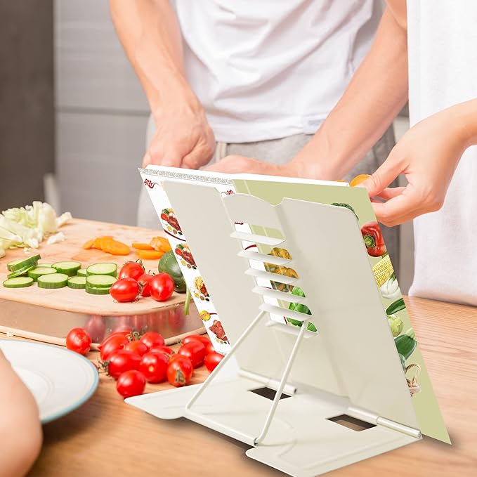 Metal Book Stand - Adjustable Book Holder for Reading (Full Beige)