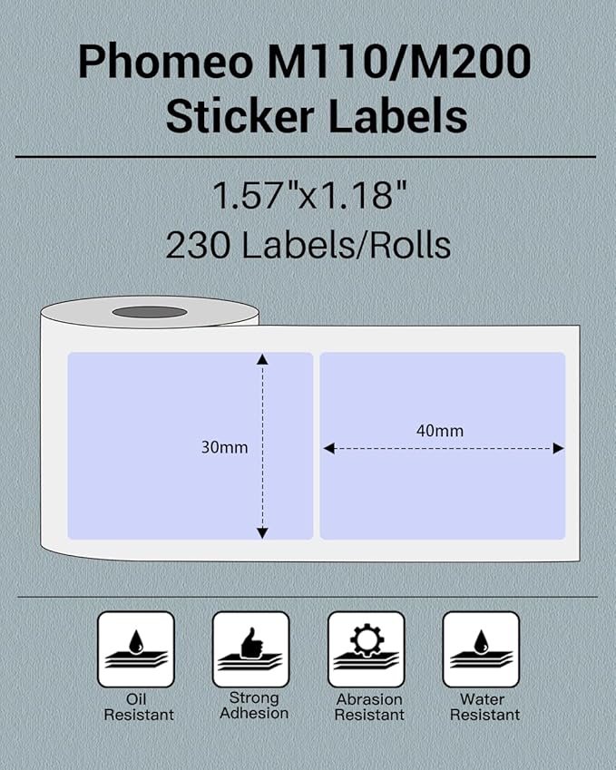 Phomemo M110/M110S/M200 Thermal Label- Black on Purple 1.57"x1.18"(40x30mm) for Small Business, Home, Office, 230 Labels/Roll