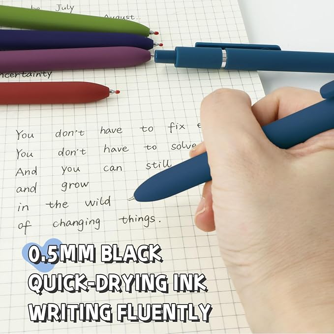 UIXJODO Gel Pens, 5 Pcs 0.5mm Black Ink Pens Fine Point Smooth Writing Pens with Silicone Grip, High-End Series Metal Clip Retractable Pens for Journaling Note Taking (Vintage)