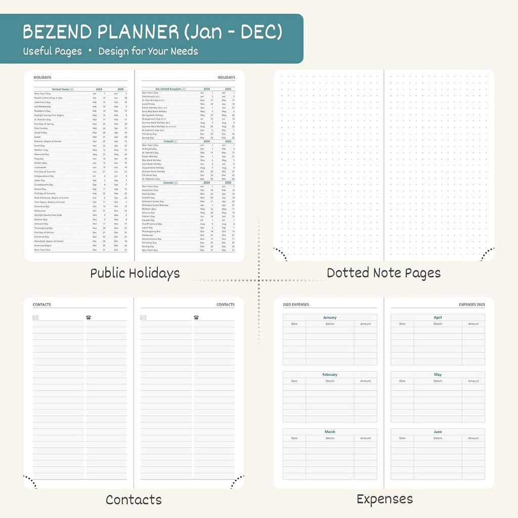 BEZEND Pocket Calendar 2026 Weekly and Monthly (3.5" x 6") Small Daily Planner for Purse (Jan-Dec) with Notes & Expenses, Inner Pocket, Pen Holder, Vegan Leather Hardcover - Sky Blue