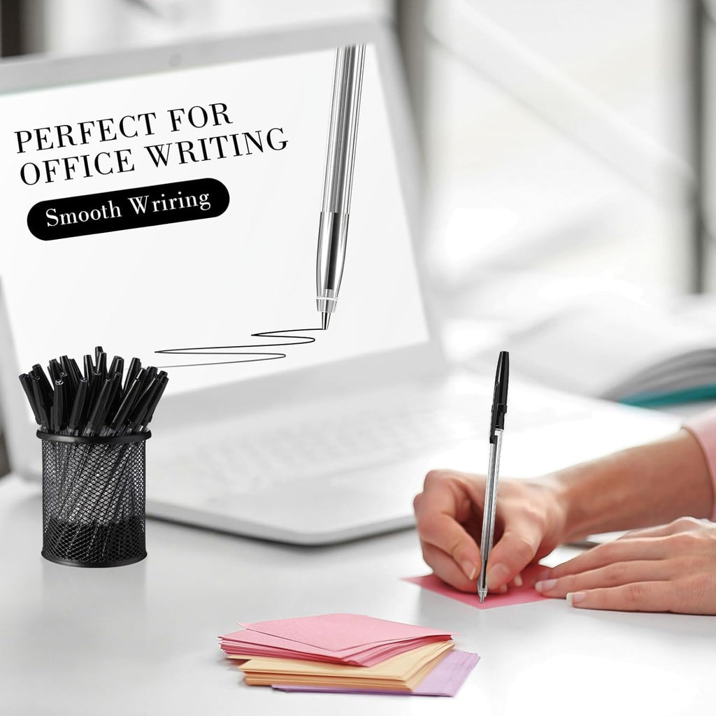 200 Pieces Ballpoint Pens Bulk Black Ink, 1.0mm Medium Point, Bullet Tip Smooth Writing Pens for Office, Business, Server, School Supplies