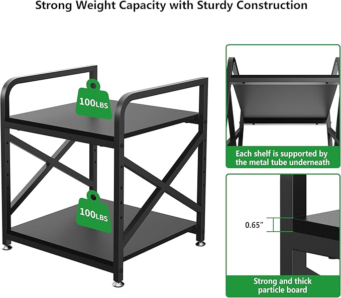 Ollieroo 2 Tier Printer Stand with Storage Shelf, Printer Table with Height Adjustable Top Shelf, Under Desk Storage Printer Cart for Paper Shredder Scanner, 3D Printer Stand for Home Office(Black)
