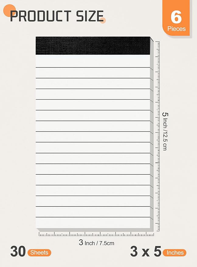 6 Pack Small Notepads Refills Memo Pads 3 x 5 Inch Lined Writing Note Pads with 30 Sheets Note Pad Paper in Each Pad Mini Pocket Notebook Refills for Taking Notes and Reminders Organization Planning