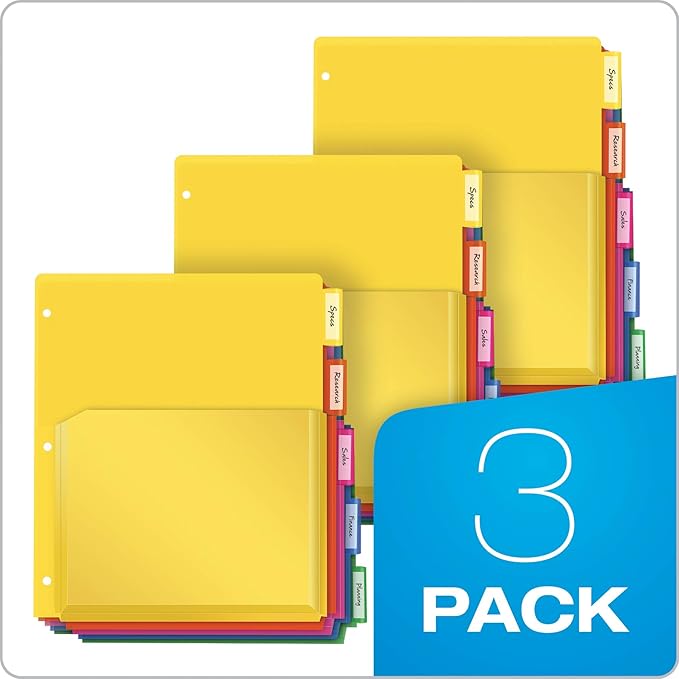 Oxford Expanding Plastic Binder Dividers, Works with 3 Ring Binder, Flexible Front Pockets Expand, 5 Tab, Durable Plastic, Insertable Multicolor Tabs, Letter Size, 3 Sets (89604)