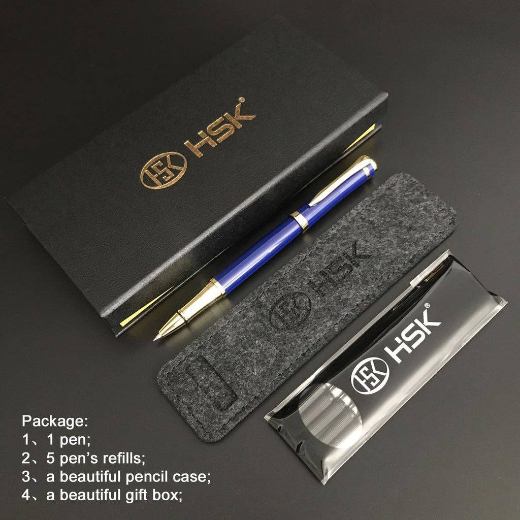 HSK Luxury Ballpoint Pens gift Pen Black Refill Line width 0.5mm,Best Ball Pen Gift Set for Men & Women Professional Executive,Office,Nice Pens Classy Gift Box (Blue)