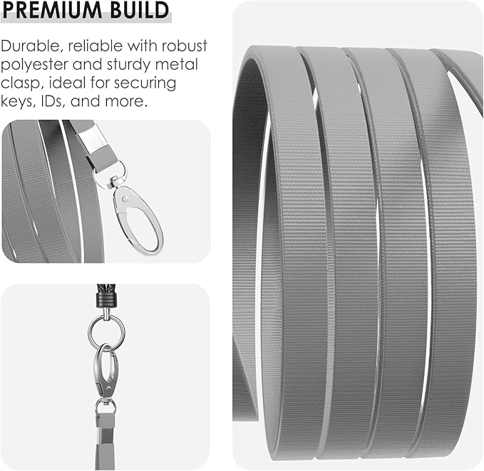 10 Pack Lanyards for ID Badges, Cruise Ship Cards, Keys, Keychain, Long-lasting Neck lanyard Strap with Clasp, Cruise Badge Key Lanyards for Men, Women, Teachers, Kids (Grey)