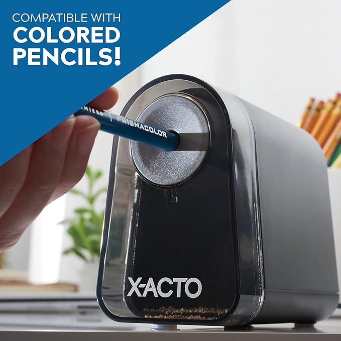 X-ACTO Pencil Sharpener, Mighty Mite Electric Pencil Sharpener with Pencil Saver, SafeStart Motor, Small Pencil Sharpener Perfect for Teacher and Homeschooling Supplies, Black, 1 Count