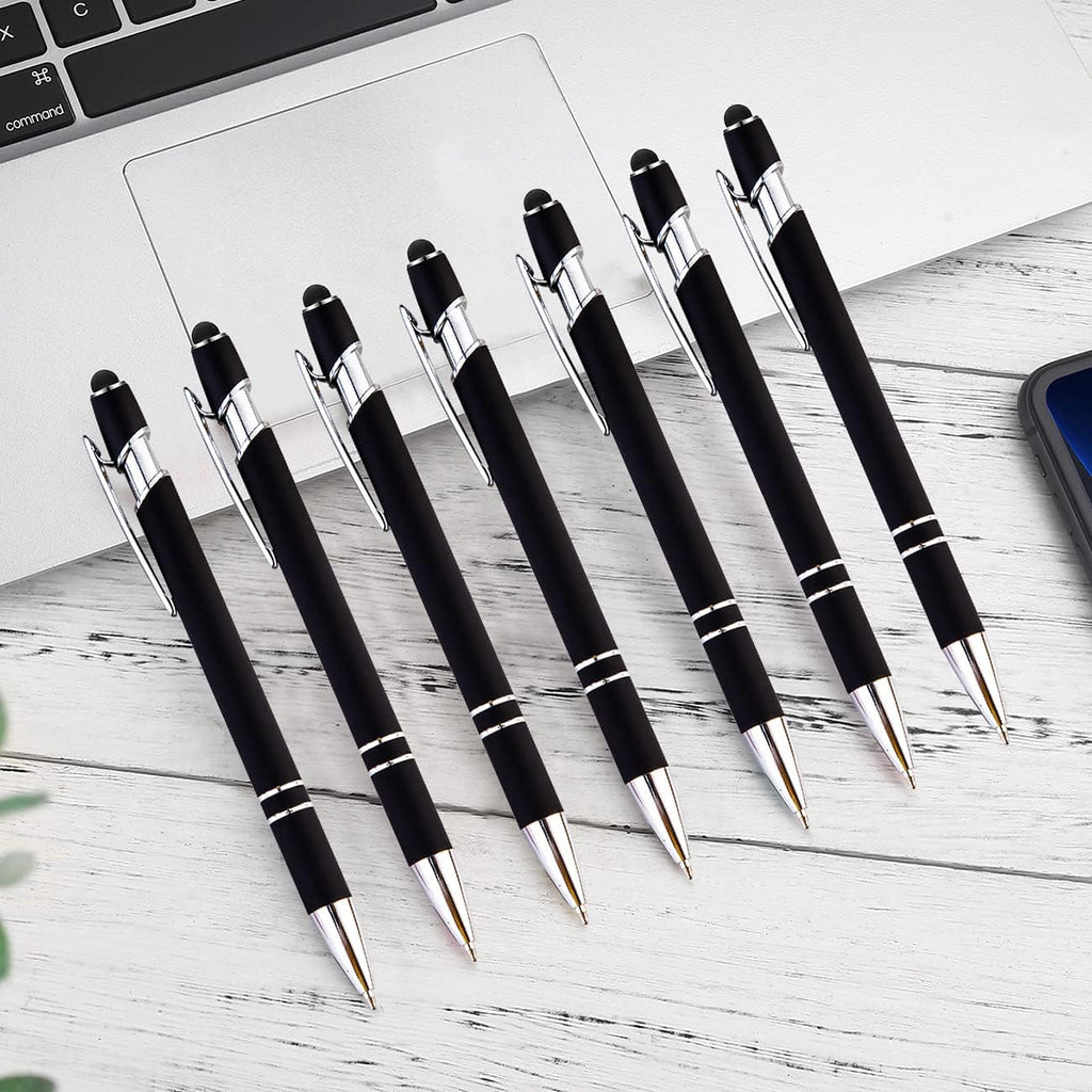 PASISIBICK 8 Pack Black Ballpoint Pens 2-in-1 Stylus Retractable Metal Stylus Pen for Touch Screens with Stylus tip, 1.0 mm Black Ink
