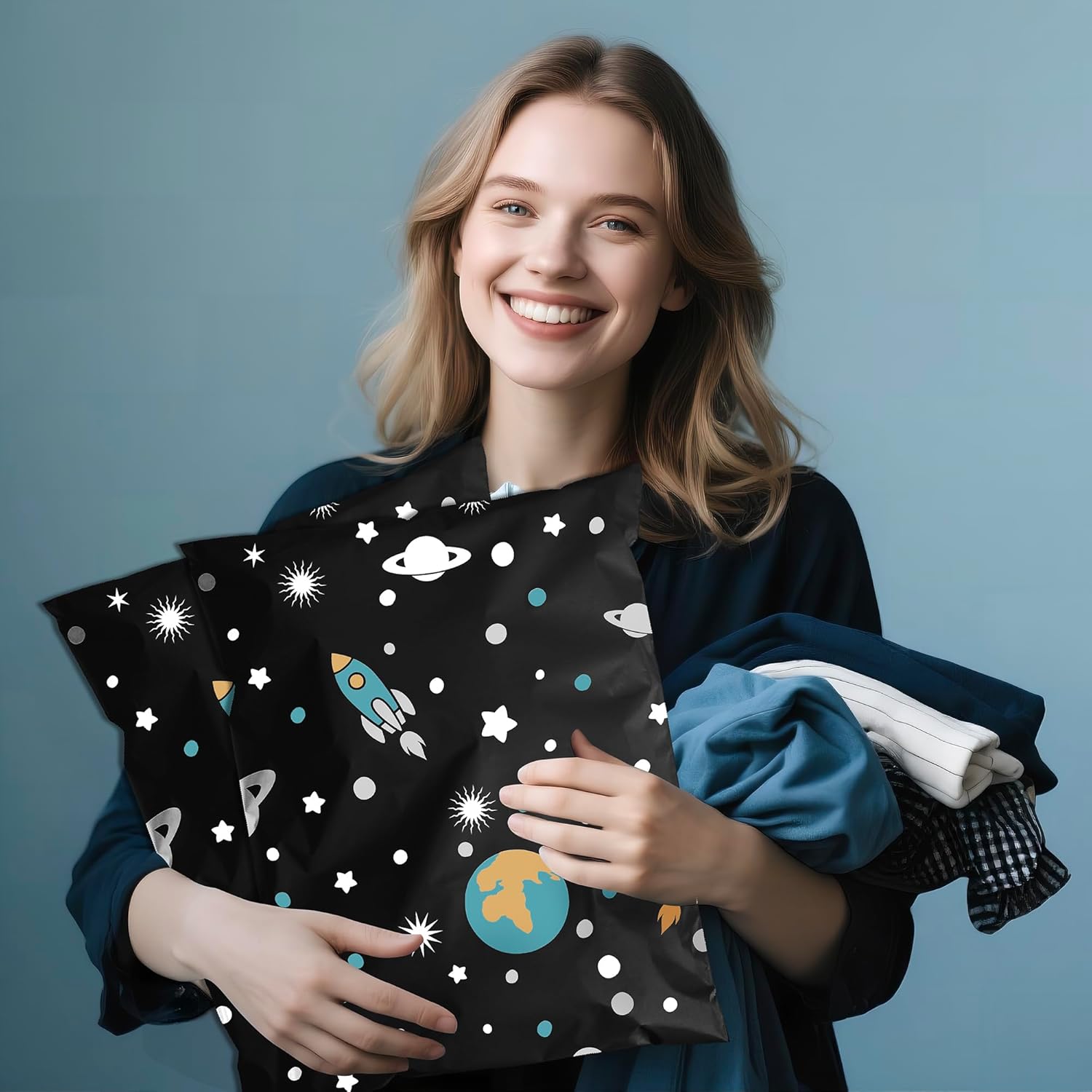 Planets Poly Mailer 12x15.5 Inch 50 Pcs, Waterproof Shipping Bags for Clothing, Tear-Resistant Mailier Bags, Strong Mailing Bags with Self-Seal