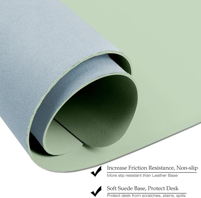 Boutilon Leather Desk Pad 24"x 14" Non-Slip Mouse Pad,Office Desk Mat,Waterprooft PU Leather Desk Blotter,Desk Pad Protector,Desk Writing Pad for Home Office Decor (S-Green)