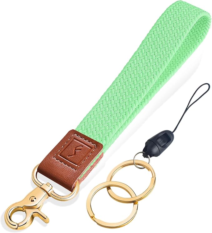 Fishent Stretchy Wristlet Keychain,Braided Cute Wrist Lanyards for Keys, Key Chain Holder for Women Men, Wrist Strap Keychain for Car Keys Phone Camera Wallet ID Badges Card (Pistachio)