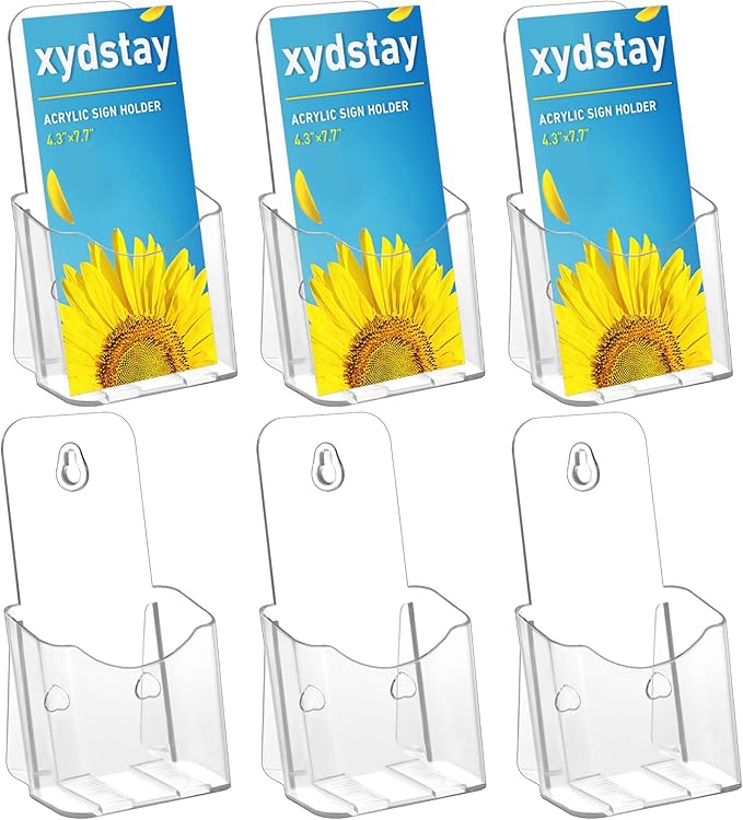 Acrylic Brochure Holder 4x9 Inches Slant Back Design, Clear Display Stand, Plastic Table Stand Sign Holder,Pamphlet Holder Flyer Holder, Acrylic Display Stand, Acrylic Table Signs Plastic Paper Holder for Office, Home, Store, 6 Pack