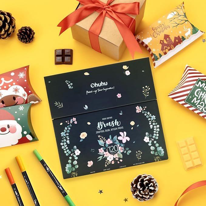 Ohuhu Markers for Adult Coloring Books No bleeding 120 Colors Coloring Markers Water-based Dual Tips Fineliner & Brush Drawing Pens Art Markers for Kids Adults Sketch Journal - Maui - Black