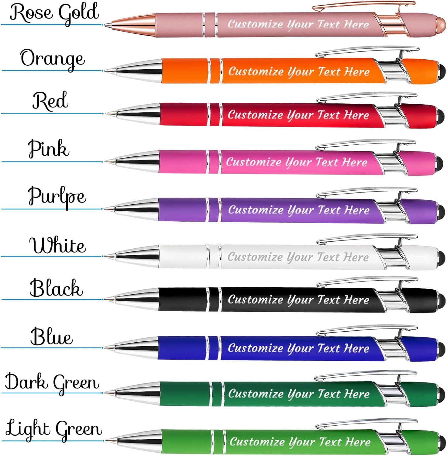 Personalized Pens Bulk 50 with Name Custom Engraving Ballpoint Pens with Stylus Tip Customized Smooth Writing Pens Personalized Gifts for Anniversary Birthday or Graduation(Blue,Black Ink)