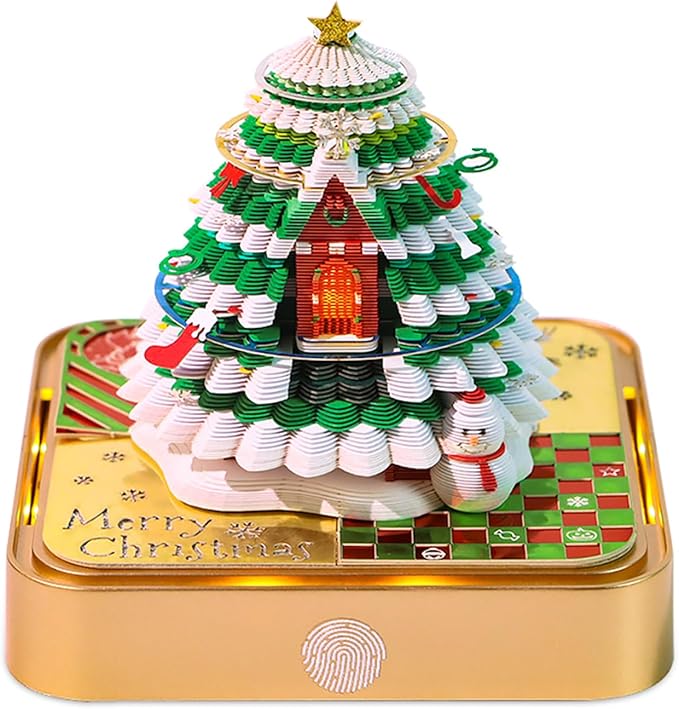 Time Piece Calendar, 3D Art Calendar Memo Pad 2025 Creative Desk Calendar with Light,Christmas Tree Rip Away Paper Carving Memo Pad Art Notepad Decorative Gifts