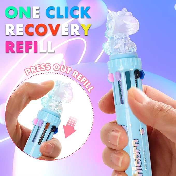 Multicolor Ballpoint Pen 0.7 mm, 10-in-1 Colored Pens Fine Point Retractable Cute Cartoon Animal Ballpoint Pens for Office School Students Kids Christmas Gift, 6 Pack