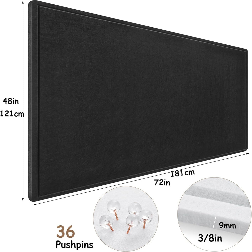 Large Bulletin Board, Foldable 72x48 Inches Cork Board Alternative, Large Felt Board Decorative Pin Board for Wall, Foldable Photo Board Self-Adhesive Vision Board with 36 Pushpins Black