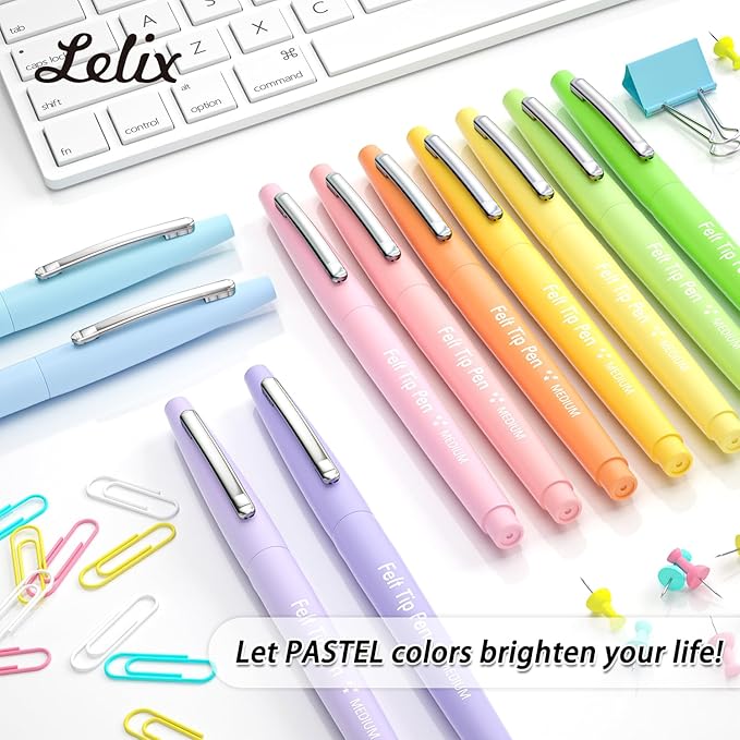 Lelix 30 Colors Felt Tip Pens, Medium Point Pastel Colored Pens, Felt Tip Markers Pens For Journaling, Writing, Note Taking, Planner Coloring, Perfect for Art Office and School Supplies
