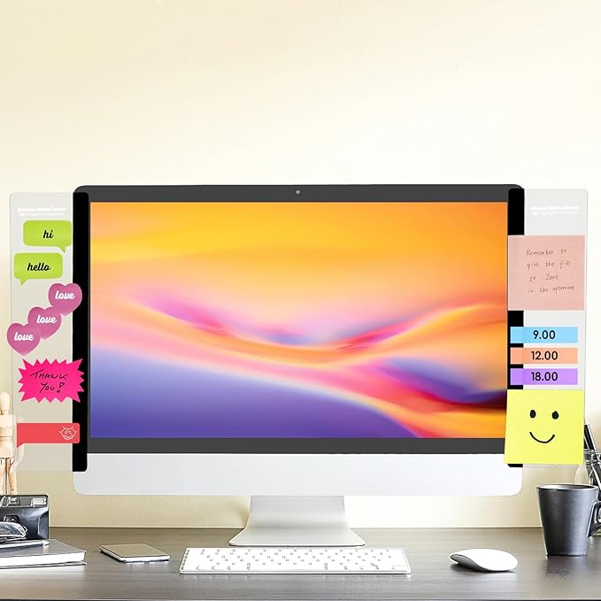 Office Desk Accessories 2pcs Monitor Memo Board Computer Message Board Office Supplies for Women Men Computer Sticky Note Holder with Functional Areas Home Office Accessories Office Must Haves