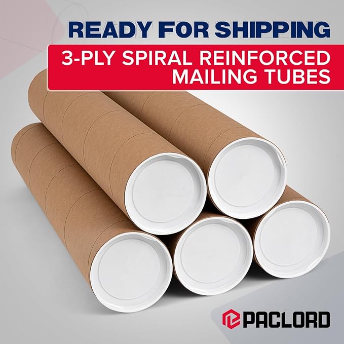 4" x 24" Reinforced Kraft Paper Mailing Tubes, Pack of 6 Tubes with 2 Caps Each – USPS Approved Poster Tube – Made in USA Cardboard Tube for Shipping and Storing Posters, Prints, Artwork, or Documents